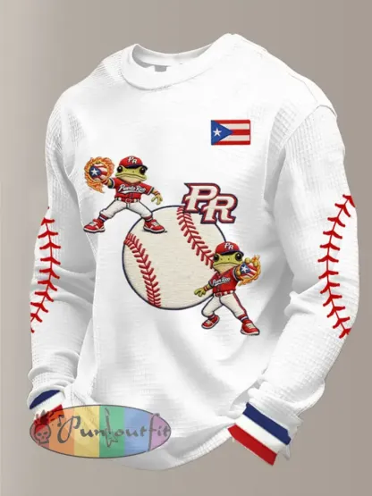 Men’s Puerto Rico Baseball Waffle Long Sleeve Sweatshirt