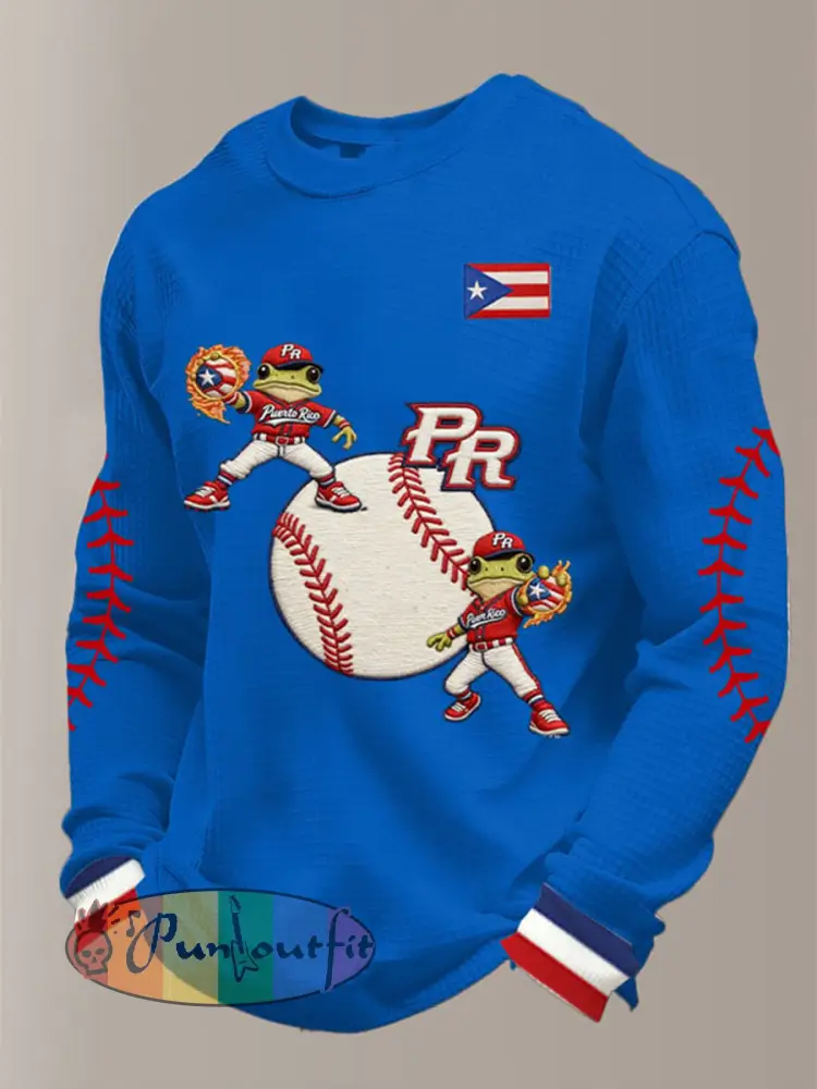 Men’s Puerto Rico Baseball Waffle Long Sleeve Sweatshirt