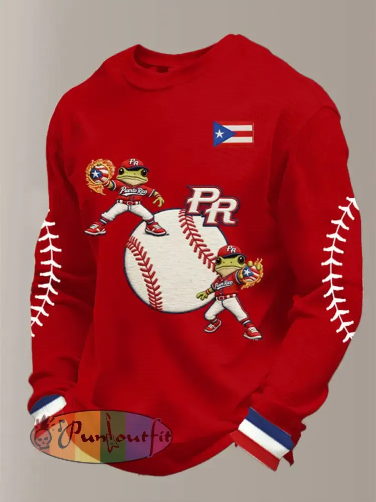 Men’s Puerto Rico Baseball Waffle Long Sleeve Sweatshirt