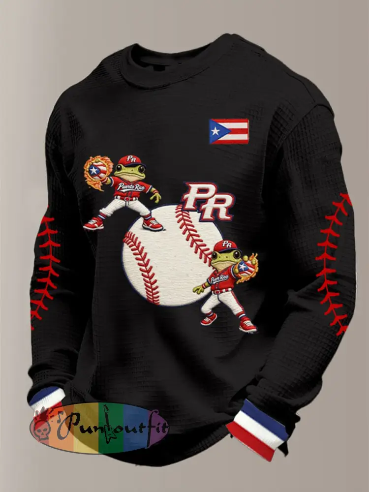 Men’s Puerto Rico Baseball Waffle Long Sleeve Sweatshirt