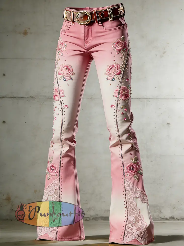 Women's Art Print Flared Trousers