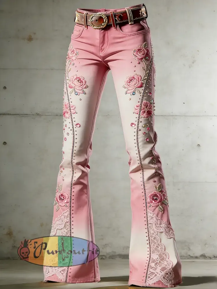 Women's Art Print Flared Trousers