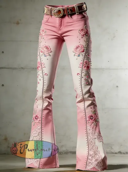 Women's Art Print Flared Trousers