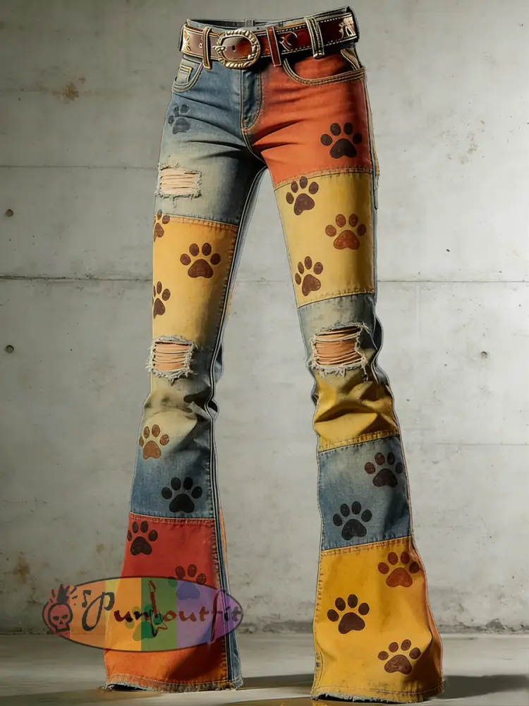 Women's Art Print Flared Trousers