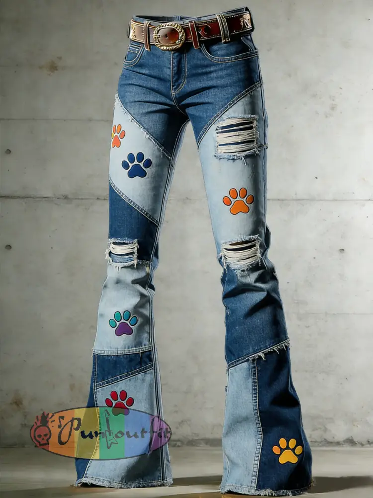 Women's Art Print Flared Trousers