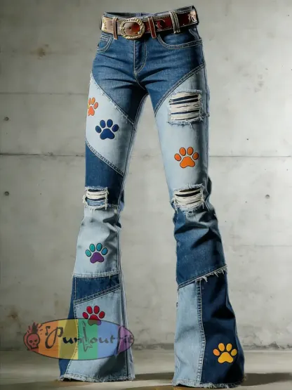Women's Art Print Flared Trousers