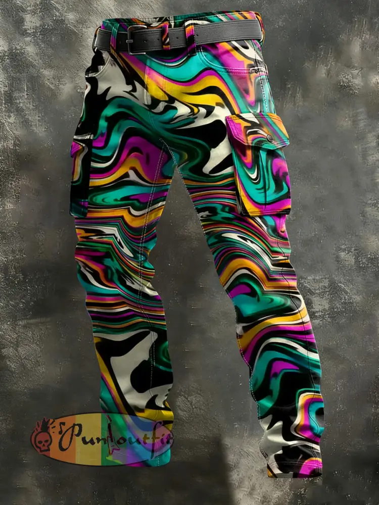 Men’s Retro Vacation Business Psychedelic Art Print Casual Workwear Trousers