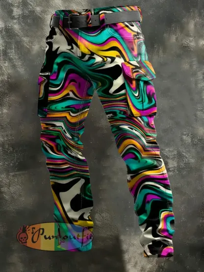Men’s Retro Vacation Business Psychedelic Art Print Casual Workwear Trousers