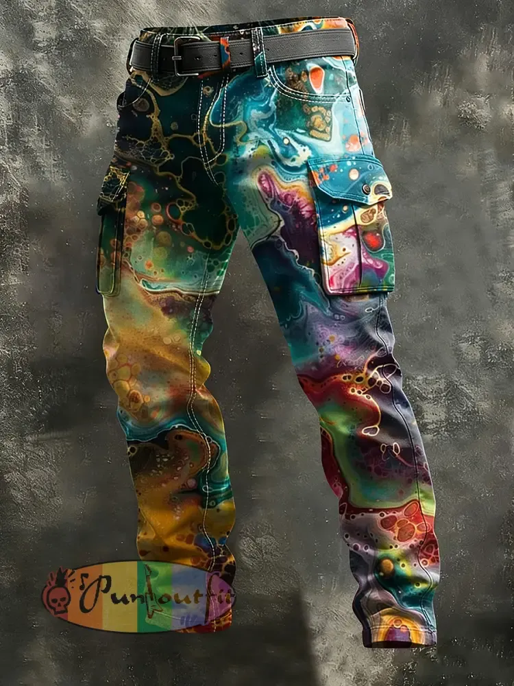 Men’s Retro Vacation Business Psychedelic Art Print Casual Workwear Trousers