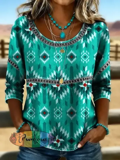 Women’s Retro Western Aztec Print Casual Top