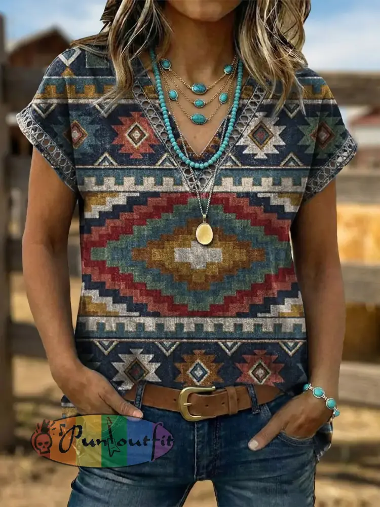 Women’s Retro Western Aztec Print Casual Top