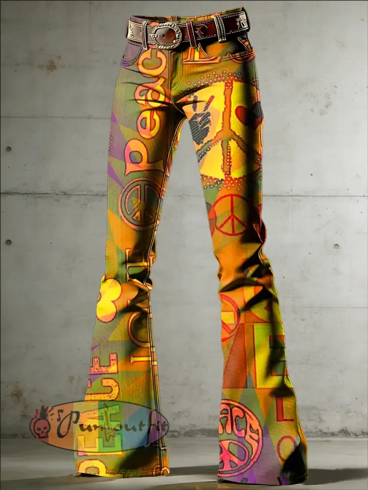 Women’s Hippie Art Print Flared Trousers