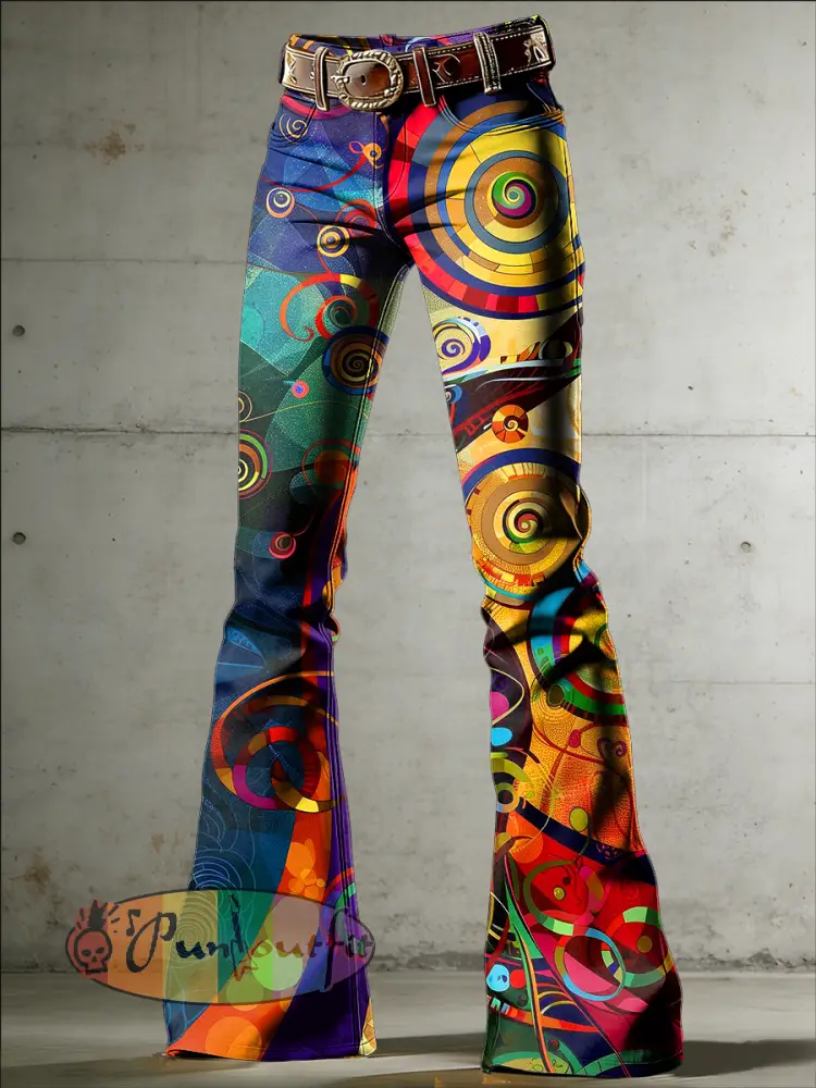 Women’s Hippie Art Print Flared Trousers