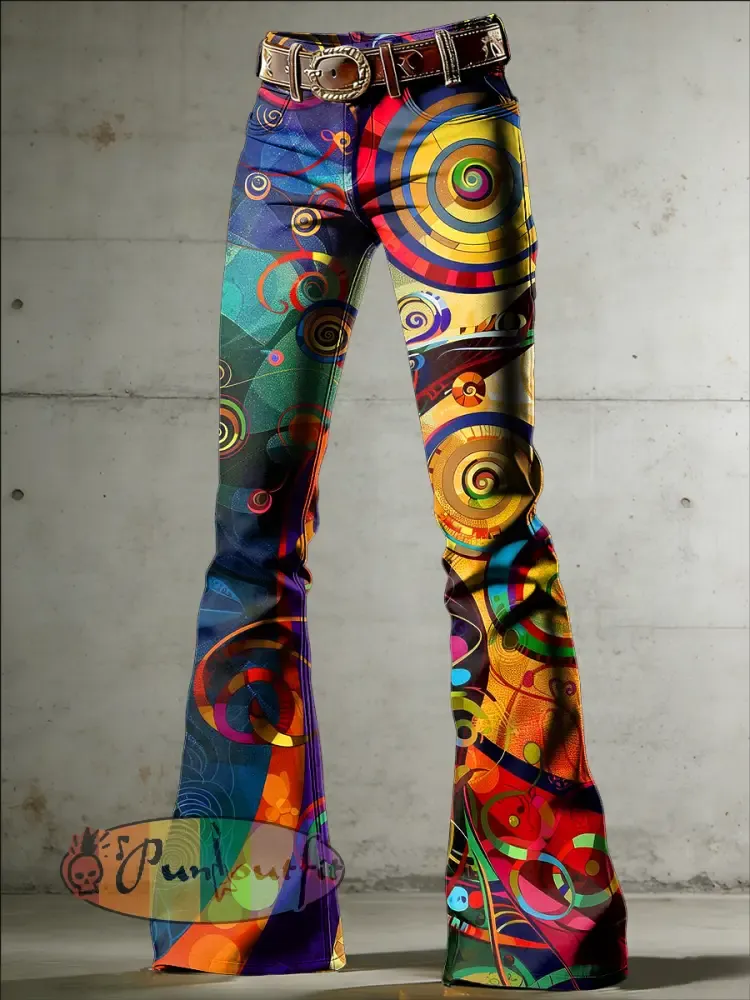 Women’s Hippie Art Print Flared Trousers