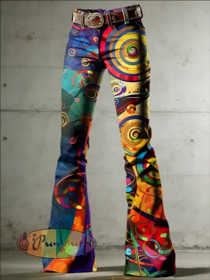 Women’s Hippie Art Print Flared Trousers
