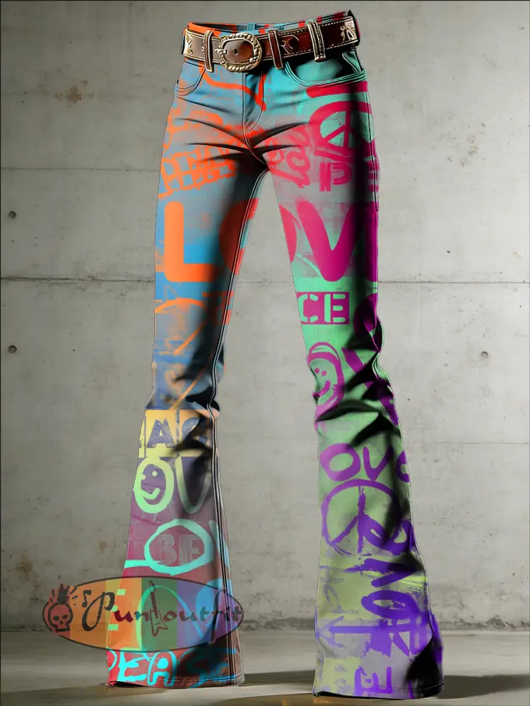 Women’s Hippie Art Print Flared Trousers