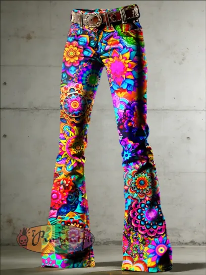 Women’s Hippie Art Print Flared Trousers