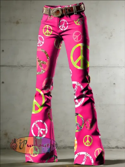 Women’s Hippie Art Print Flared Trousers