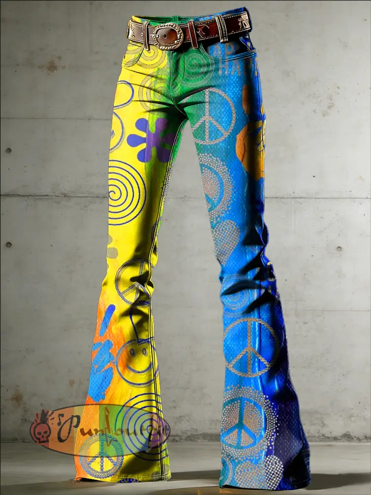 Women’s Hippie Art Print Flared Trousers