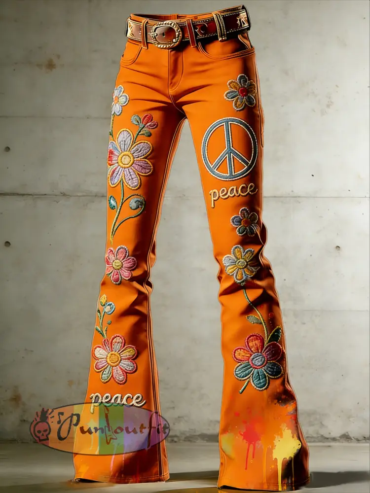 Women’s Hippie Art Print Flared Trousers