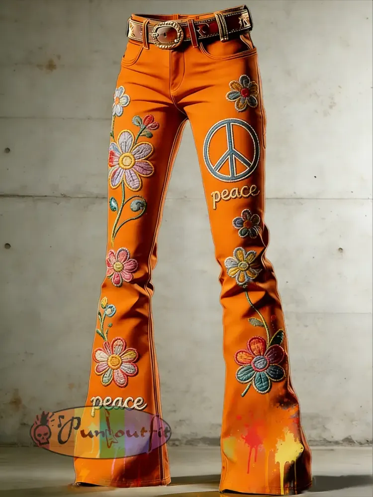 Women’s Hippie Art Print Flared Trousers