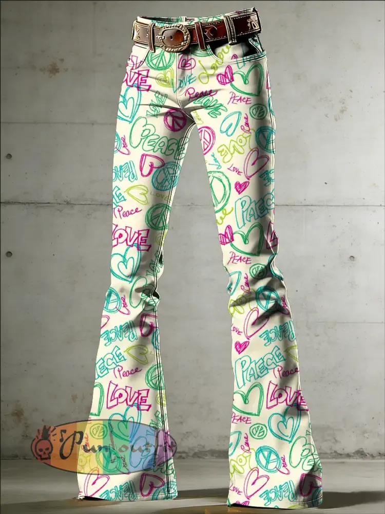 Women’s Hippie Art Print Flared Trousers