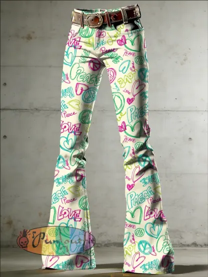 Women’s Hippie Art Print Flared Trousers