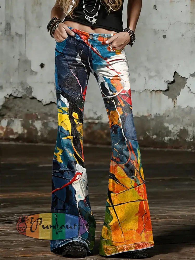 Women’s Psychedelic Art Print Flared Trousers