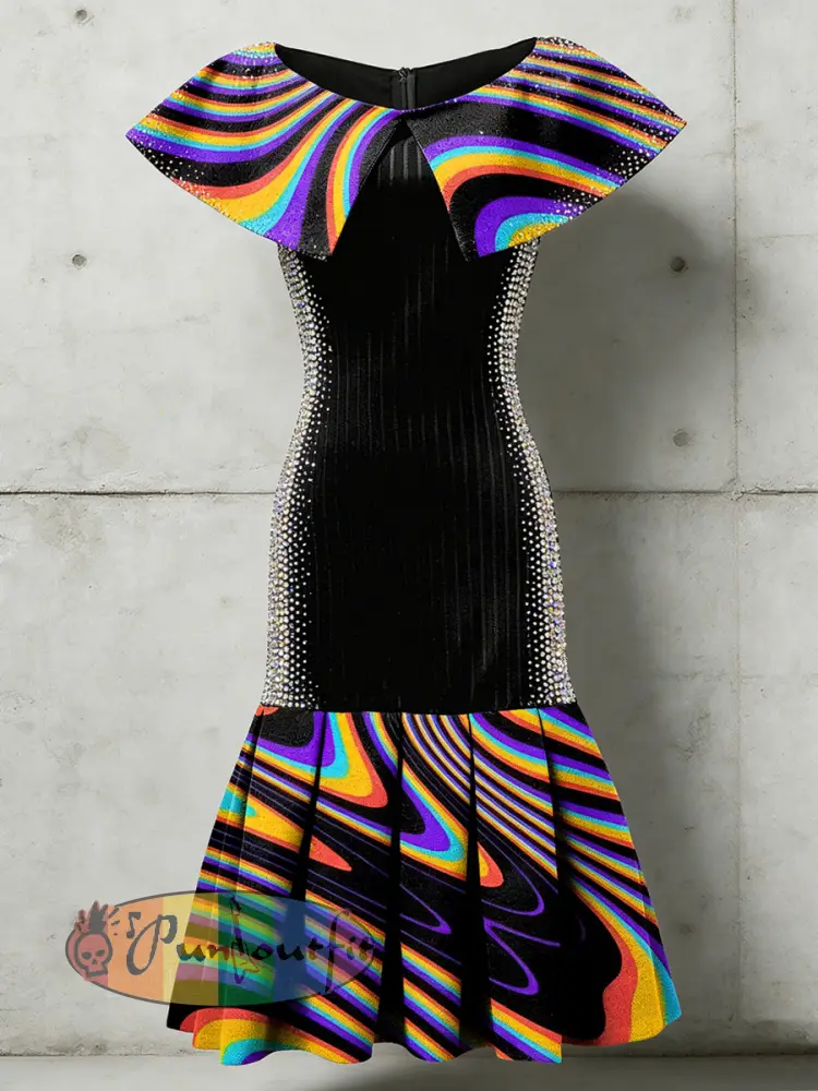 Women’s Psychedelic Flowers Art Printed Sleeveless Pleated Dress