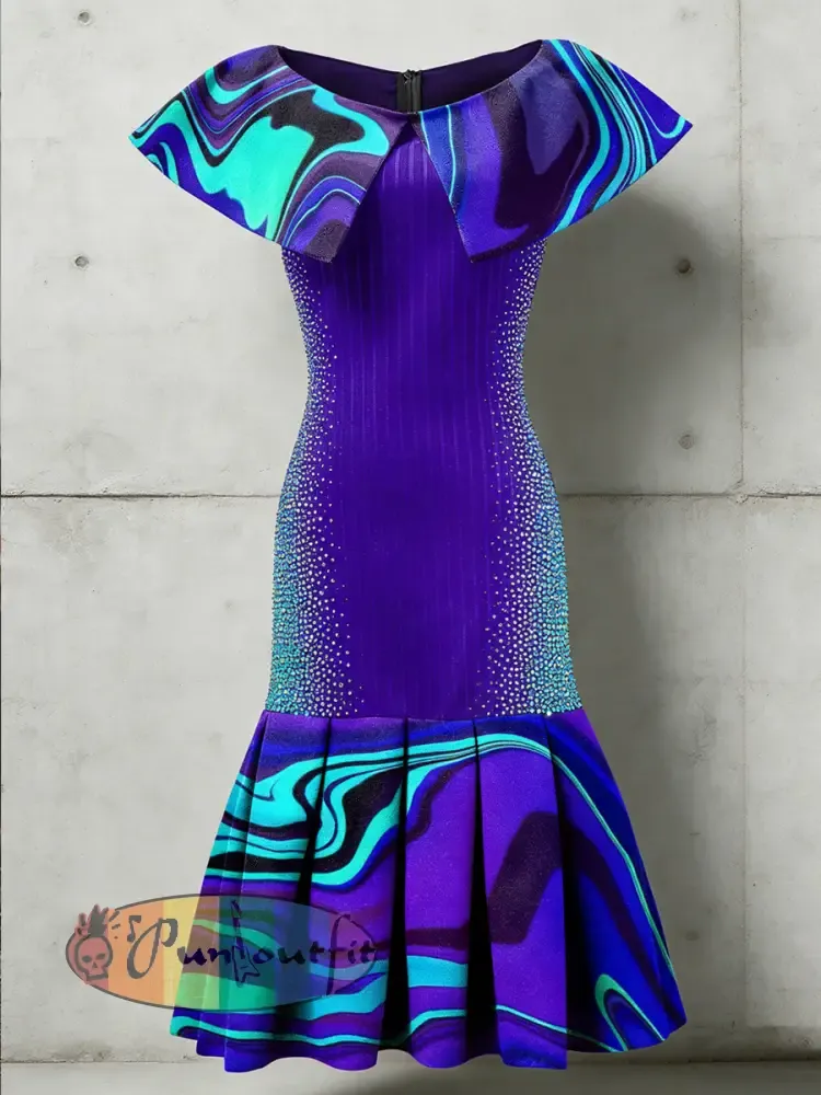 Women’s Psychedelic Flowers Art Printed Sleeveless Pleated Dress