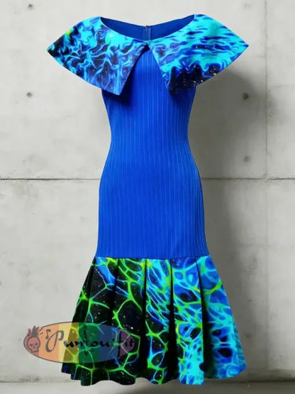 Women’s Psychedelic Flowers Art Printed Sleeveless Pleated Dress