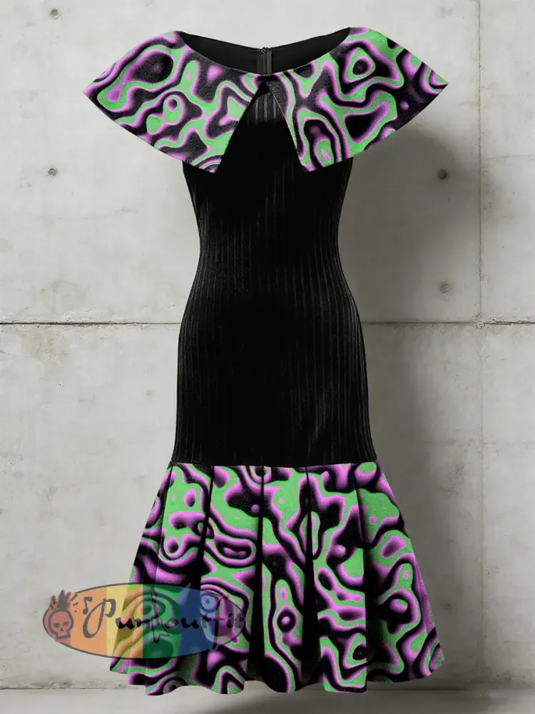 Women’s Psychedelic Flowers Art Printed Sleeveless Pleated Dress