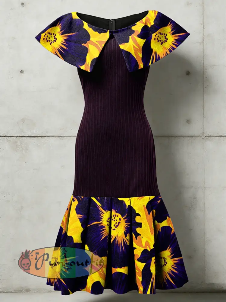 Women’s Psychedelic Flowers Art Printed Sleeveless Pleated Dress
