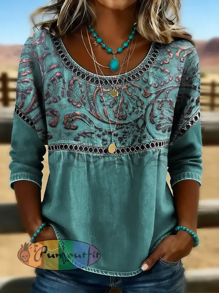 Women’s Vintage Western Art Print Casual Top