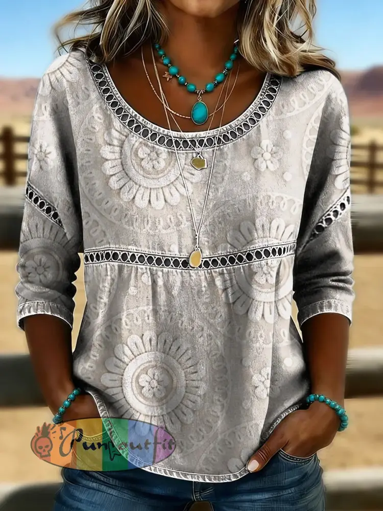 Women’s Vintage Western Art Print Casual Top