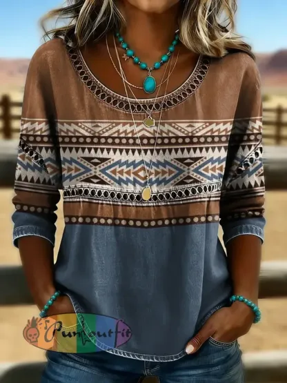 Women’s Retro Western Aztec Print Casual Top