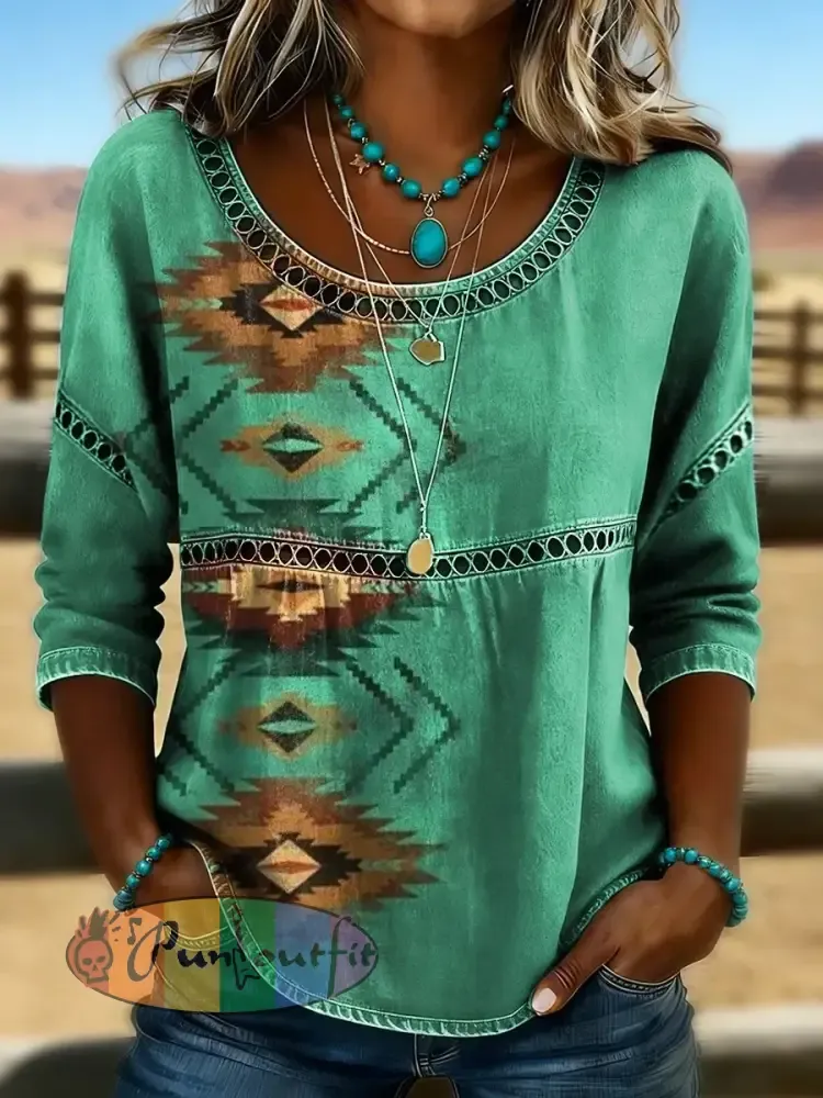 Women’s Retro Western Aztec Print Casual Top