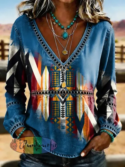 Women’s Retro Western Aztec Print Casual Top