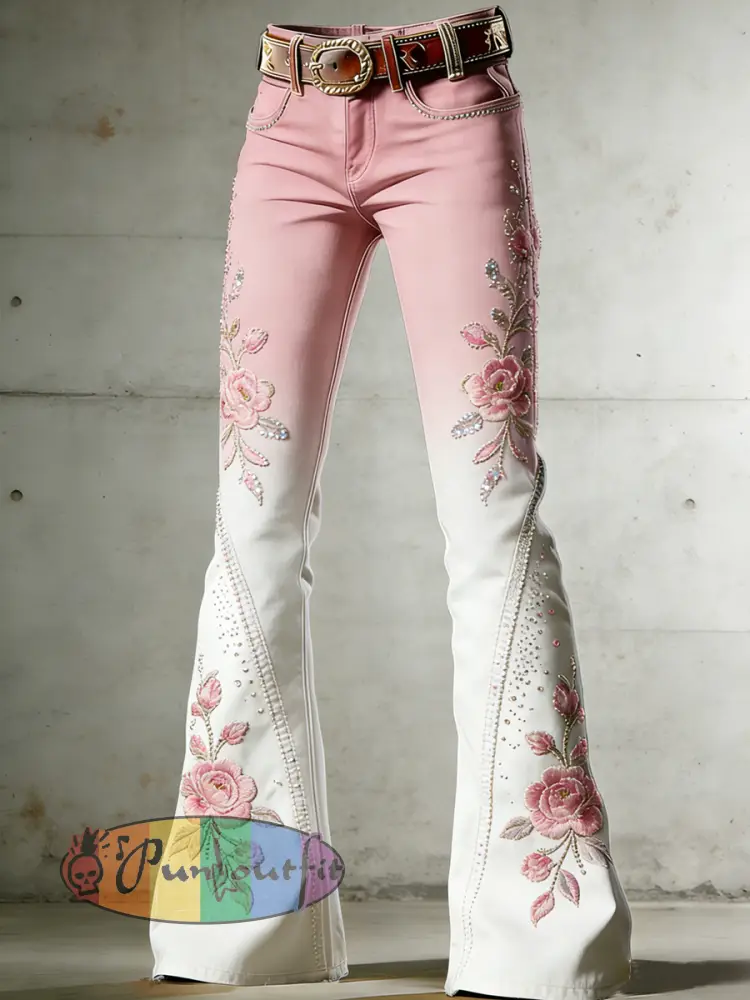 Women’s Flower Art Print Flared Trousers