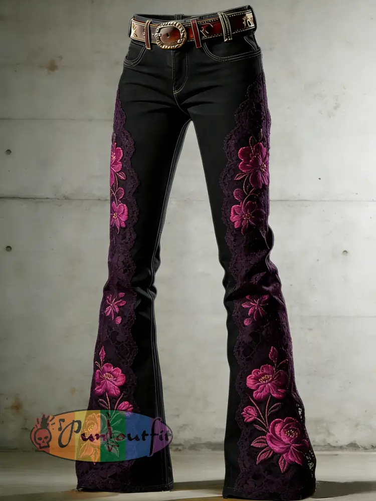 Women’s Flower Art Print Flared Trousers