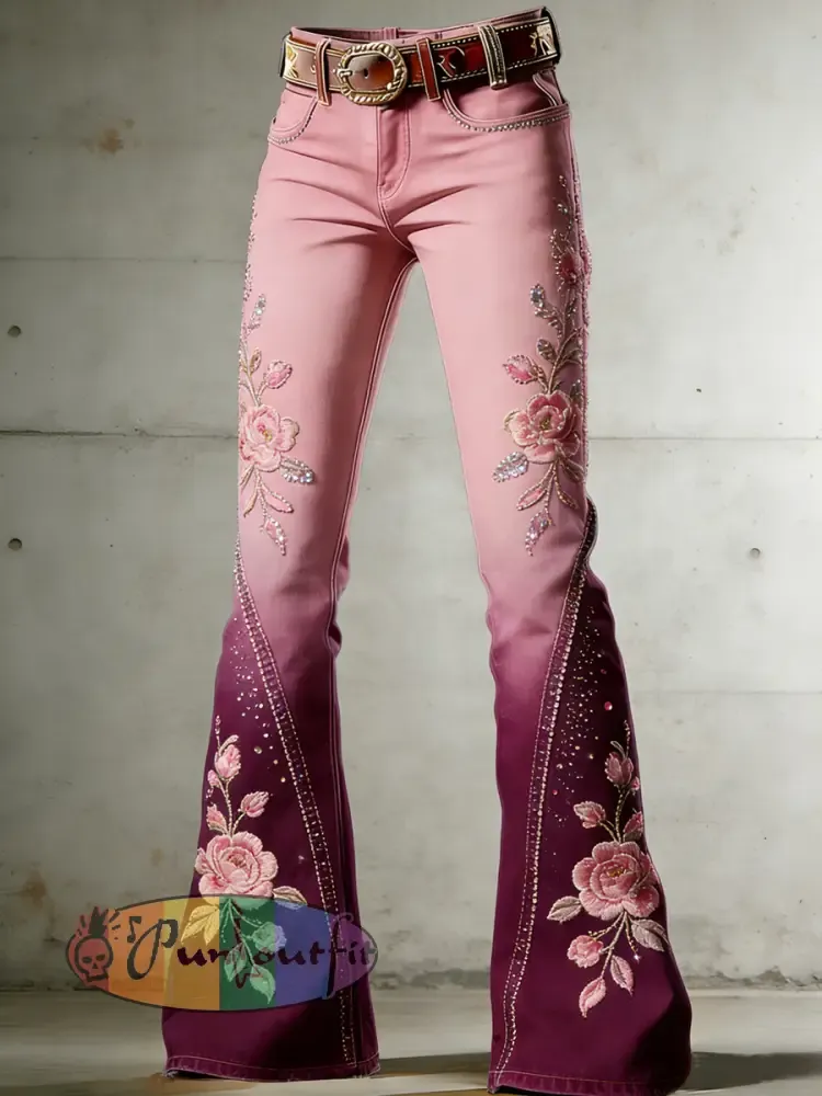 Women’s Flower Art Print Flared Trousers