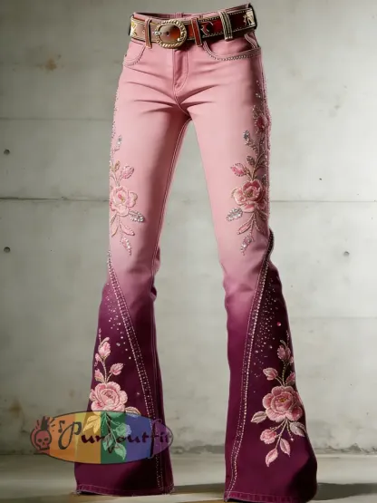 Women’s Flower Art Print Flared Trousers