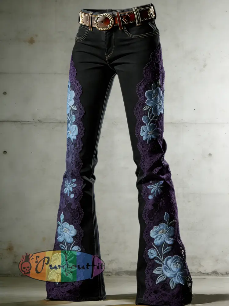 Women’s Flower Art Print Flared Trousers