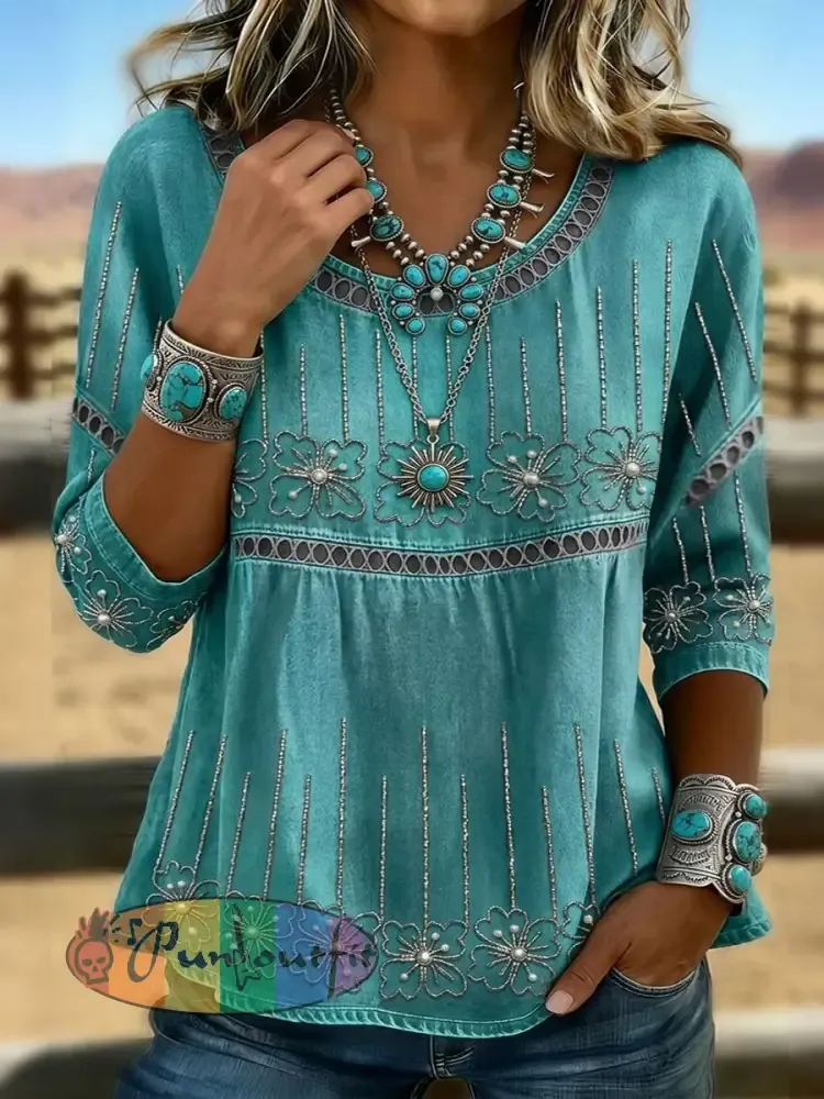 Women’s Western Vintage Art Print Classic Top