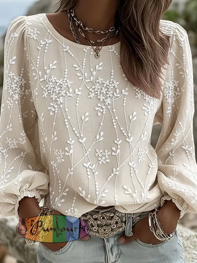 Women’s Flower Cotton And Linen Long T-shirt