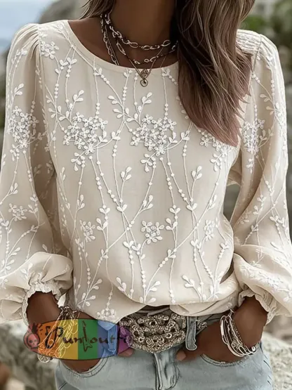 Women’s Flower Cotton And Linen Long T-shirt