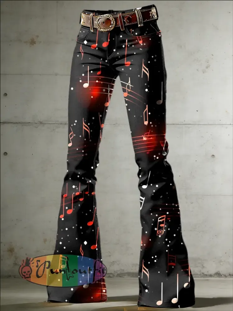 Women’s Music Art Print Flared Trousers