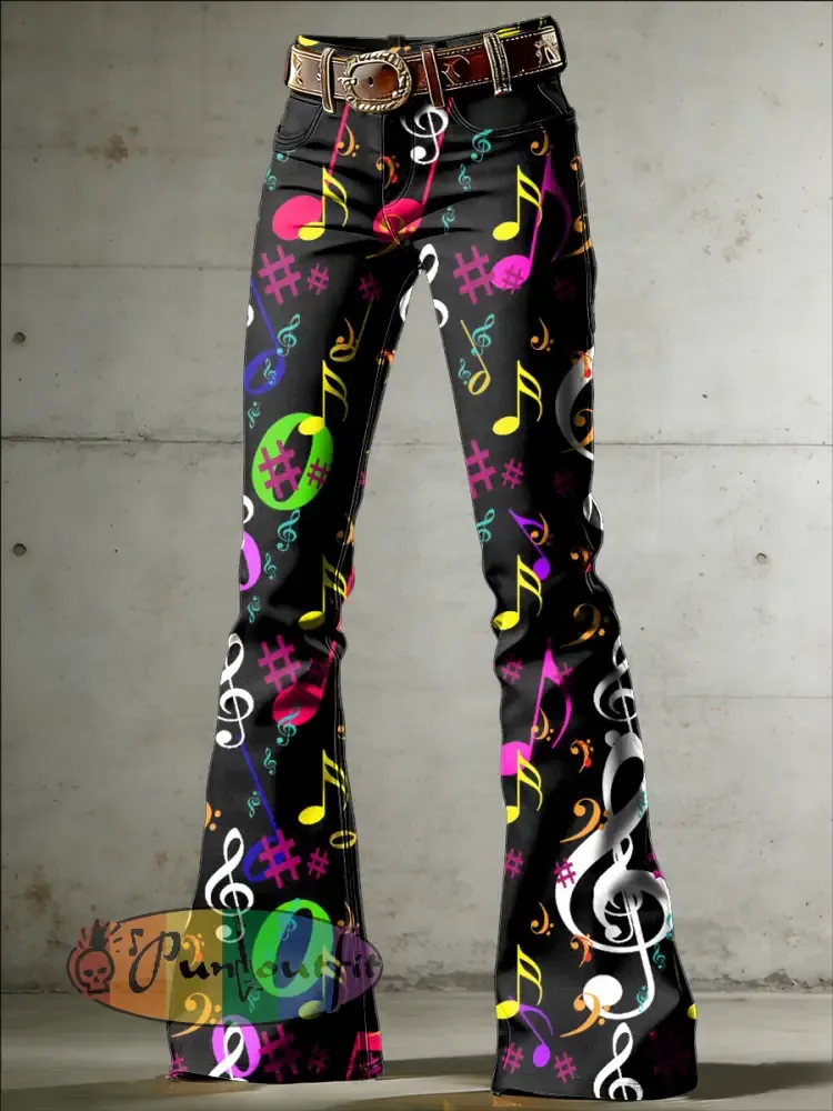 Women’s Music Art Print Flared Trousers