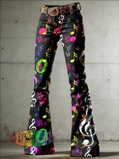 Women’s Music Art Print Flared Trousers