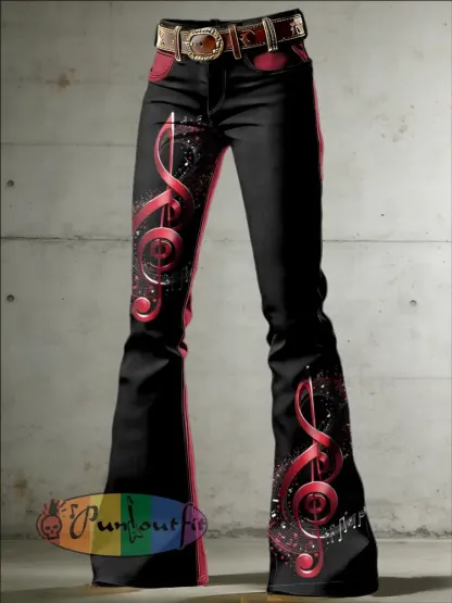 Women’s Music Art Print Flared Trousers